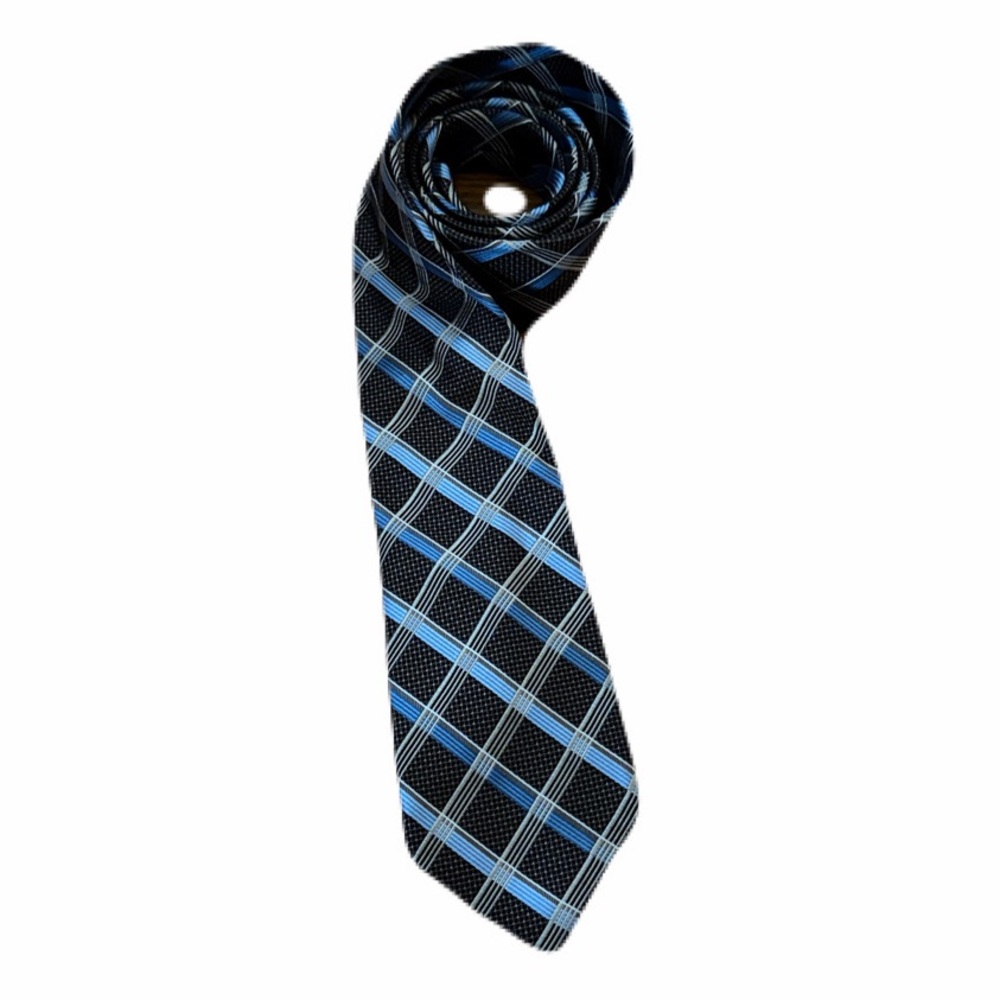 Pronto Uomo Platinum Black and Gray Plaid Silk Tie